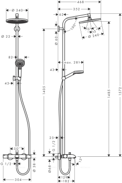 Душевая стойка Hansgrohe Crometta S 240 Showerpipe 27320000 - 2 изображение