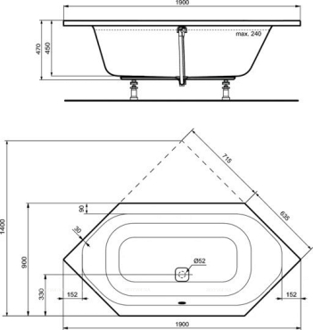Шестиугольная встраиваемая акриловая ванна 190X90 см Ideal Standard K746901 TONIC II - 3 изображение