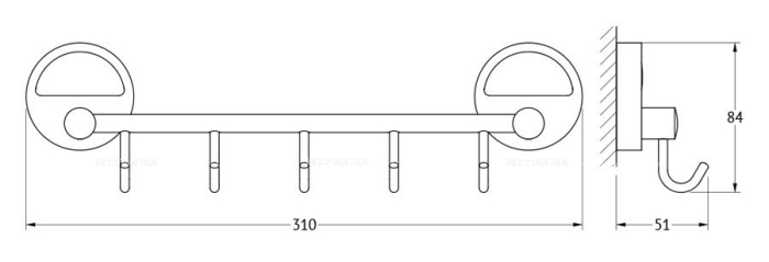 Держатель для полотенец с 5-ю крючками FBS Luxia LUX 026 длина 30 см - 2 изображение