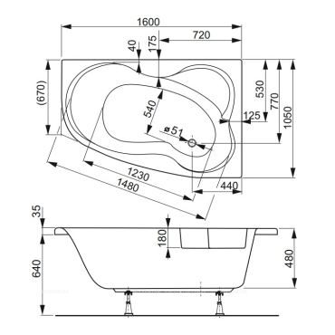 Акриловая ванна Vagnerplast MELITE 160x105 Right - 8 изображение