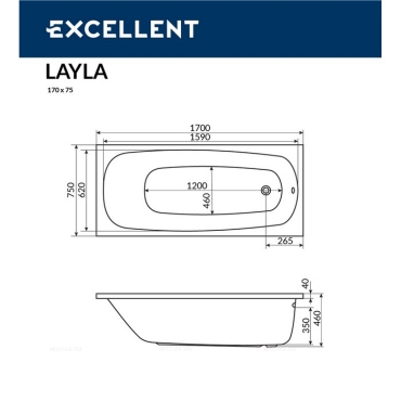 Акриловая ванна Excellent Layla 170x75 WAEX.LAY17WH - 3 изображение