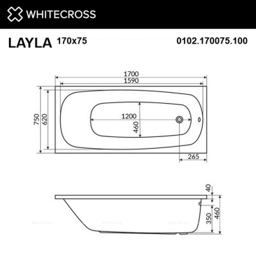 Акриловая ванна 170х75 см Whitecross Layla Relax 0102.170075.100.RELAX.GL с гидромассажем - 7 изображение