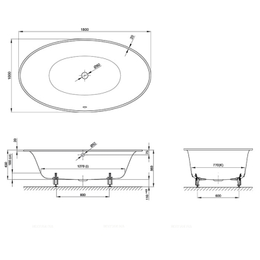 Стальная ванна Bette Eve, с шумоизоляцией 180х100х45 см, с BetteGlasur ® Plus, белая, 6043-000 PLUS - 4 изображение
