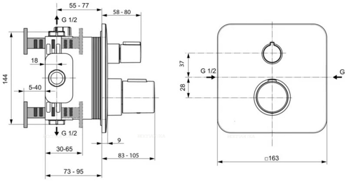 Термостатический индивидуальный встраиваемый смеситель для душа Ideal Standard TONIC II A6344AA - 2 изображение