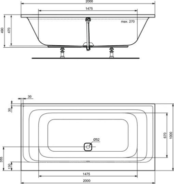 Прямоугольная встраиваемая акриловая ванна 200X100 см Ideal Standard K746601 TONIC II - 3 изображение