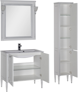 Комплект мебели для ванной Aquanet Паола 90 белый патина серебро - 4 изображение