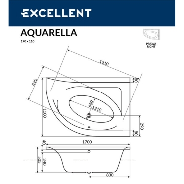 Акриловая ванна Excellent Aquarella 170x110 прав. WAEX.ARP17WH - 3 изображение
