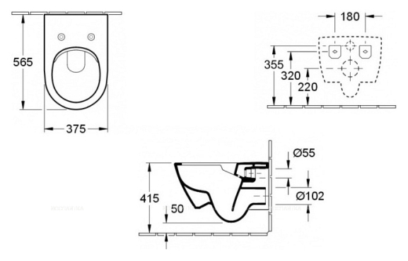 Комплект подвесной безободковый унитаз Villeroy & Boch Subway 2.0 5614R201 alpin с тонким сиденьем микролифт + инсталляция Am.Pm ProC I012707.0238 с клавишей смыва ProC S, чёрная матовая - 13 изображение