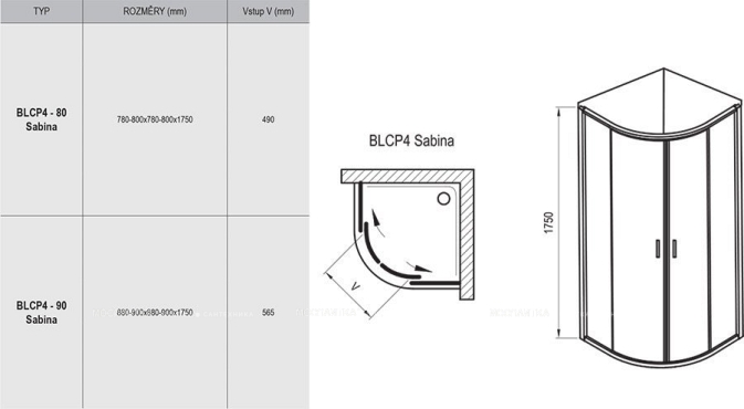 Душевой уголок Ravak BLIX BLCP4-90 SABINA сатин+ прозрачное стекло - 2 изображение