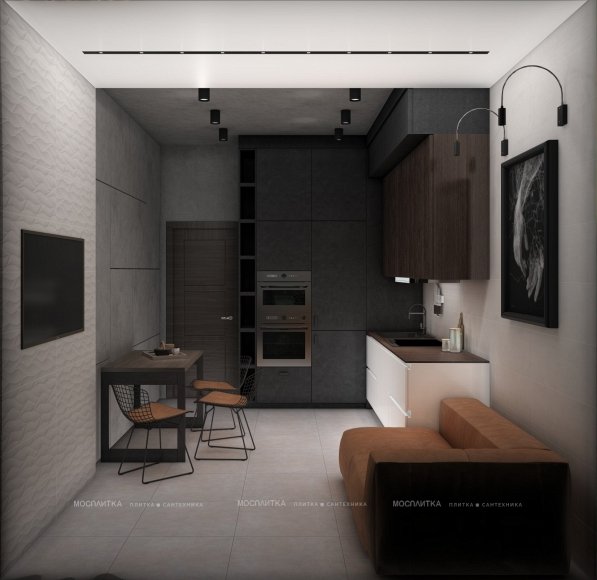 Дизайн Кухня-гостиная в стиле Лофт в белом цвете №12801 - 9 изображение