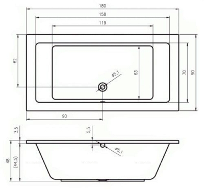 Акриловая ванна Riho Lusso 180x90 см - 5 изображение
