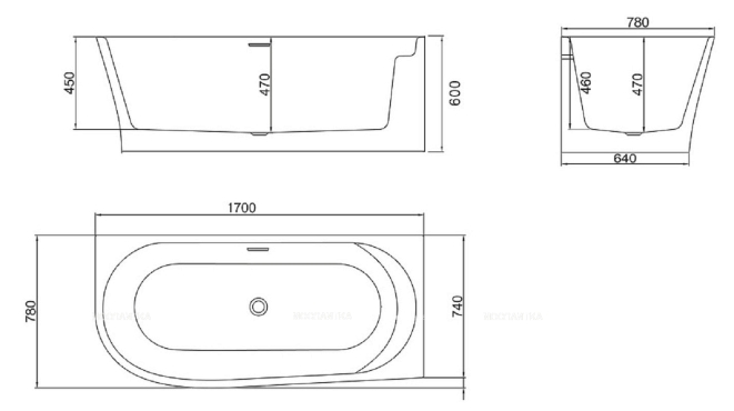 Акриловая ванна BelBagno BB410-1700-780-R, 170x80 см - 5 изображение