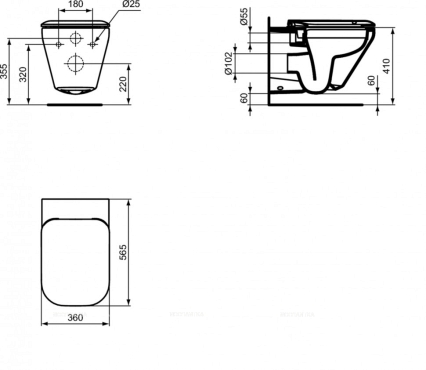 Безободковый подвесной унитаз Ideal Standard TONIC II Rimless K316501 - 3 изображение