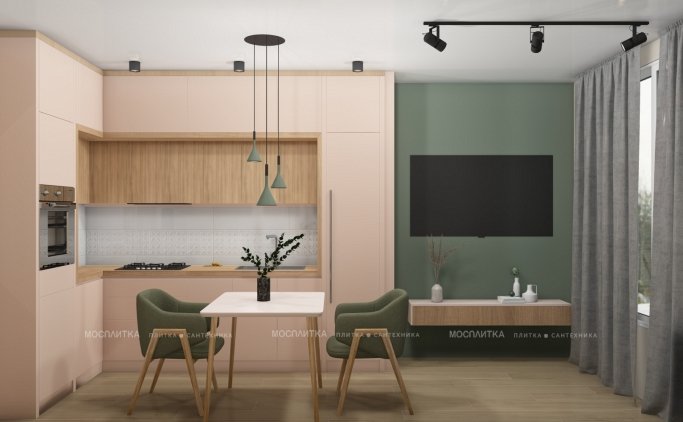 Дизайн Кухня в стиле Современный в розовым цвете №12798