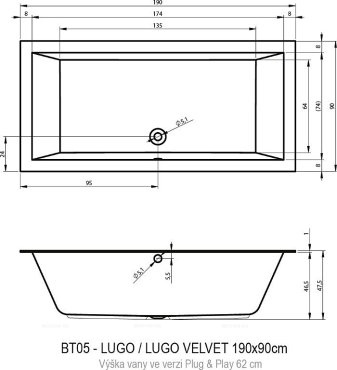 Акриловая ванна Riho Lugo 190x90 см R Plug&Play - 3 изображение