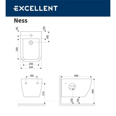 Биде подвесное Excellent Ness, CENL.3506.500.WH - 5 изображение