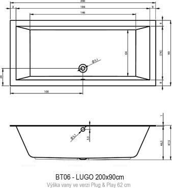 Акриловая ванна Riho Lugo 200x90 см L Plug&Play - 3 изображение