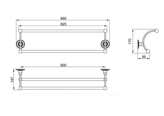 Полотенцедержатель двойной Timo Nelson 150056/00, хром, 60 см - 2 изображение