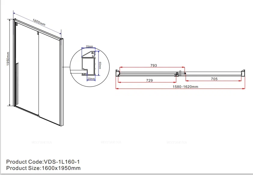 Душевая дверь Vincea Lugano VDS-1L160CL-1 160 см хром, стекло прозрачное, Easy Clean - 6 изображение