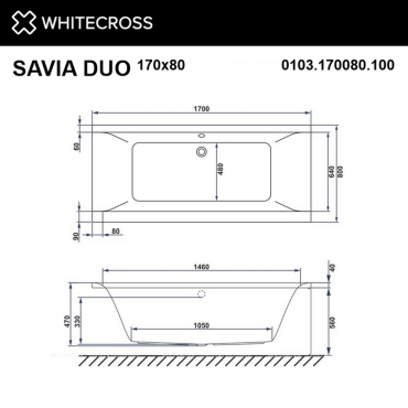 Акриловая ванна 170х80 см Whitecross Savia Duo Nano 0103.170080.100.NANO.CR с гидромассажем - 9 изображение