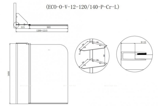 Шторка для ванны Cezares ECO-O-V-12-120/140-C-Cr 120 см  стекло прозрачное - 2 изображение