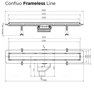 Душевой поддон под плитку Pestan Confluo Board UNI 900 со встроенный лотком Frameless Line 550 40007821SS - 12 изображение