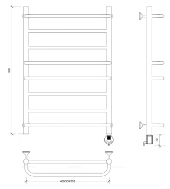 Полотенцесушитель электрический Secado Модена 2 80х40 см 4603777480233 R, черный матовый - 2 изображение