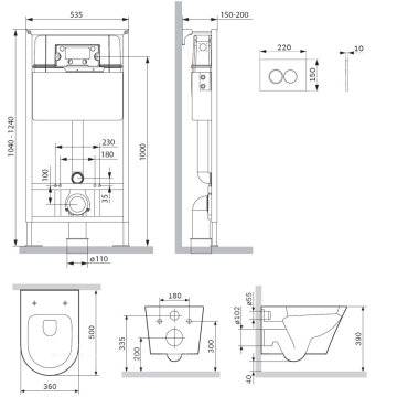 Комплект подвесной безободковый унитаз Am.Pm Sense IS70101.741701 с сиденьем микролифт + инсталляция с клавишей смыва, белая - 2 изображение
